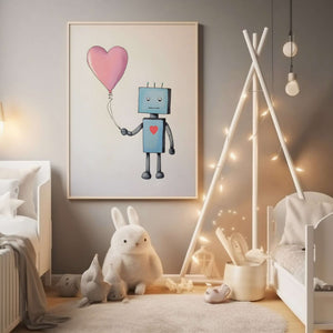 Robot Ballon - Børneplakat | Sjov & Fantasifuld Vægkunst