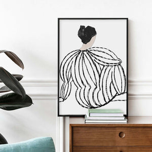 Lagom Lady White plakat med sort-hvidt kunstmotiv af kvinde – minimalistisk nordisk vægkunst i stilfuldt design.