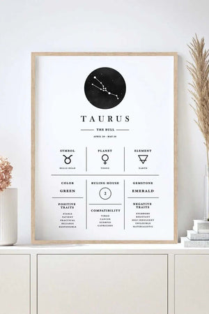 Taurus - Stilren stjernetegns plakat Ellens Shop