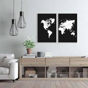 Sort 2 delt Verdenskort Plakat