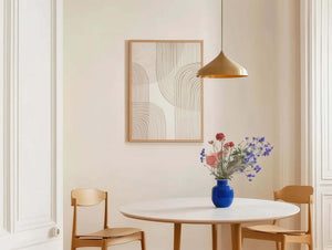 Moderne boho plakat med abstrakte linjer i beige og neutrale toner