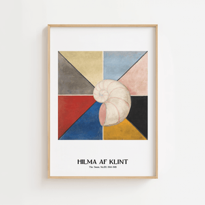 Sacred Shell plakat – Hilma af Klint abstrakt kunstplakat med spiralform og farverige felter