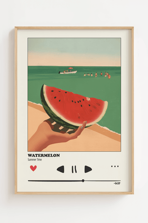Watermelon summer plakat med vandmelon ved stranden illustration