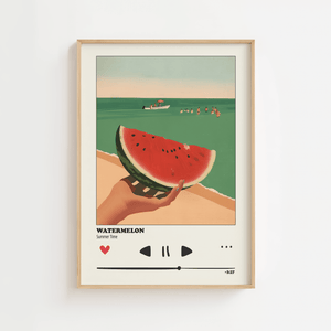 Watermelon summer plakat med vandmelon ved stranden illustration