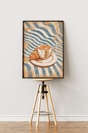 Retro kaffe og croissant plakat med caféillustration