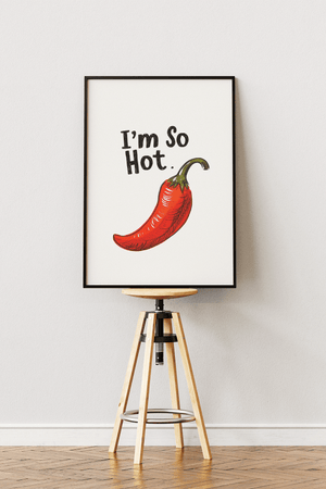 Hot chili plakat med rød chili og humoristisk tekst illustration
