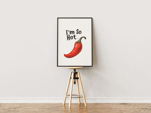 Hot chili plakat med rød chili og humoristisk tekst illustration
