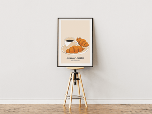Paris breakfast plakat med croissanter og kaffe illustration