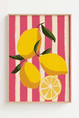 Striped lemon plakat med citroner og stribet baggrund illustration