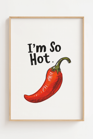 Hot chili plakat med rød chili og humoristisk tekst illustration