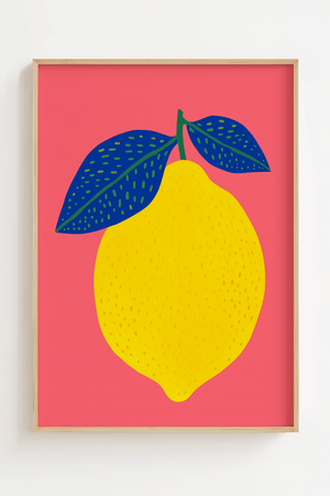 Farverig citron plakat i pop art stil med grafisk frugt illustration