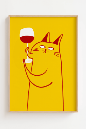 Wine cat plakat med kat der holder et glas vin illustration