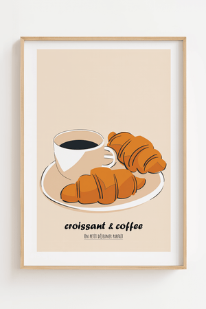 Paris breakfast plakat med croissanter og kaffe illustration