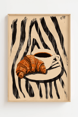 Zebra breakfast plakat med croissant og kaffe illustration