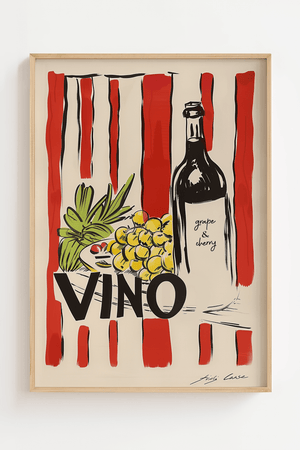 vin plakat med vinflaske og druer i vintage stil