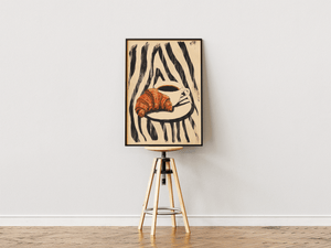 Zebra breakfast plakat med croissant og kaffe illustration