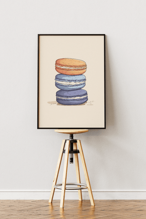 Macaron stack plakat med tre farverige macarons illustration