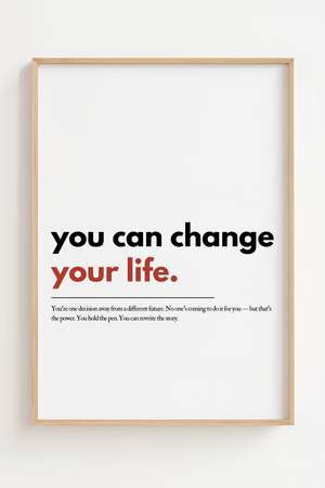 Motiverende plakat med citatet you can change your life i minimalistisk typografi.