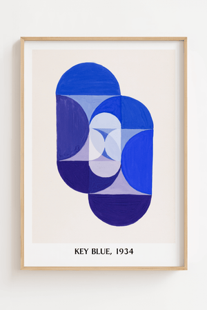 Key Blue 1934 plakat med blå abstrakte former og minimalistisk design