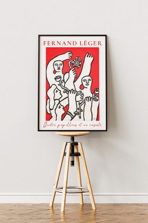 Moderne kunstplakat med figurer og blomster inspireret af Fernand Léger