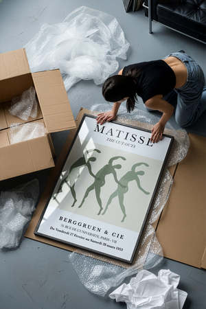 Moderne kunstplakat inspireret af Matisse med dansende former