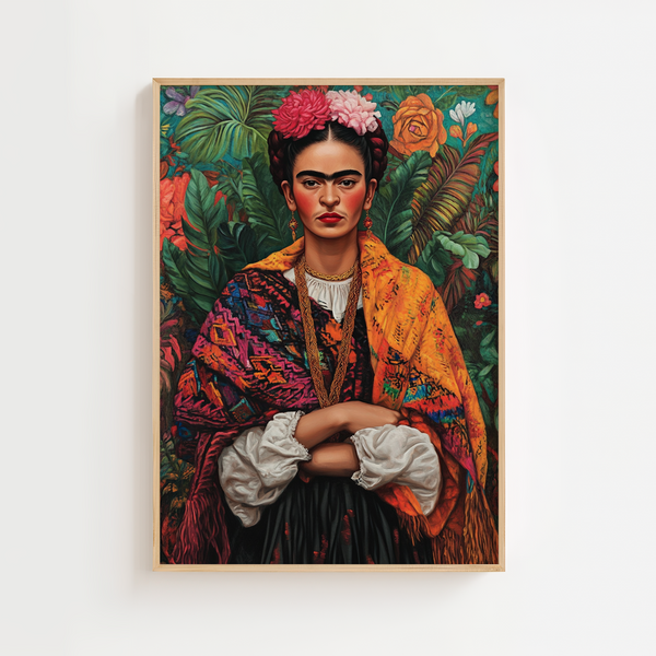 Orange Sjal Junglebaggrund – Frida Kahlo Plakat