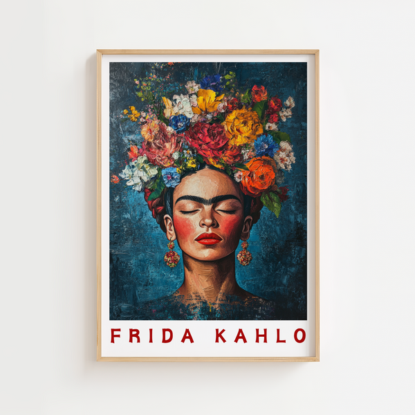 Blomsterkrone Lukket Øjne – Frida Kahlo Plakat