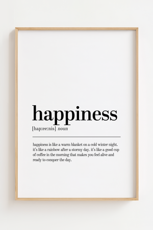 Skab en positiv stemning med vores Happiness citatplakat, som hylder lykken og livets små glæder.