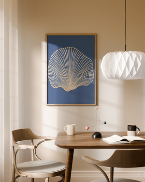 Blaue Muschel im grafischen Stil