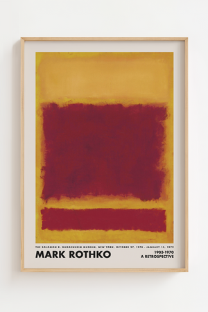 Mark Rothko No.296 plakat med røde og gyldne farvefelter i hans karakteristiske abstrakte stil.