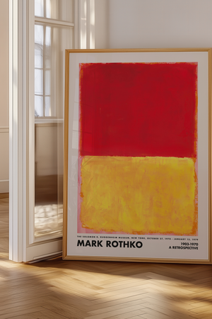 Mark Rothko plakat i røde og gule farver – abstrakt color-field kunst til væggen.