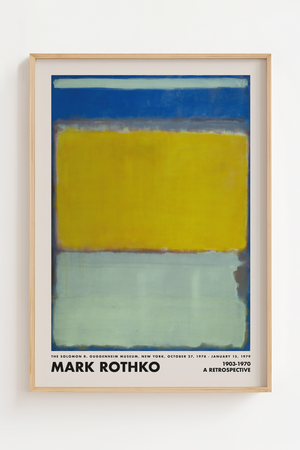 Mark Rothko plakat med blå, gul og mintfarvede felter i abstrakt color-field stil.