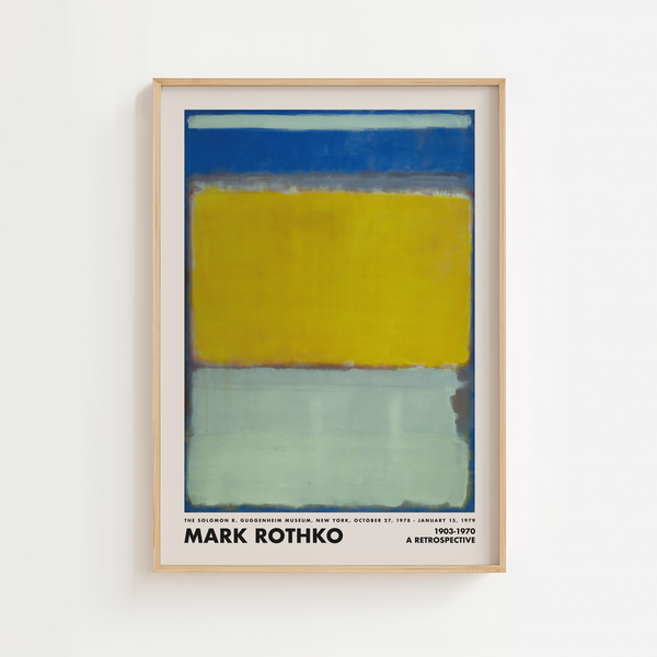 Mark Rothko plakat med blå, gul og mintfarvede felter i abstrakt color-field stil.