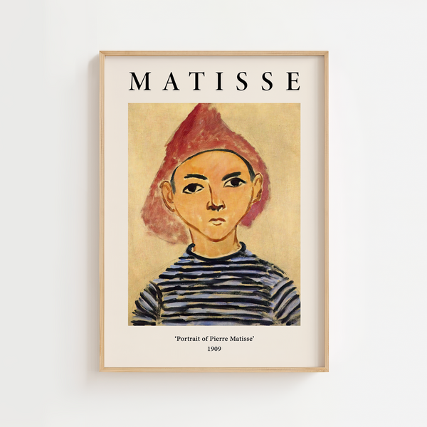 Matisse plakat med portræt af Pierre Matisse fra 1909 i varme farver.