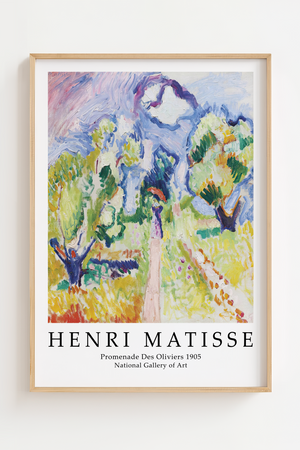 Bring farver, bevægelse og kunsthistorie ind i dit hjem med ‘Promenade des Oliviers’ – Matisse Plakat.