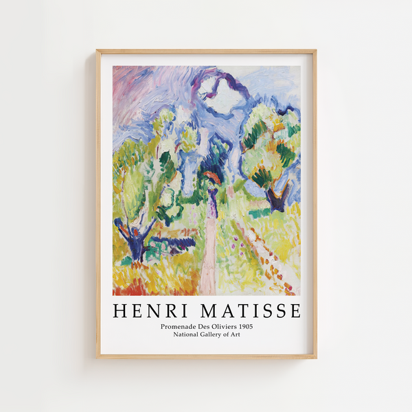 Bring farver, bevægelse og kunsthistorie ind i dit hjem med ‘Promenade des Oliviers’ – Matisse Plakat.