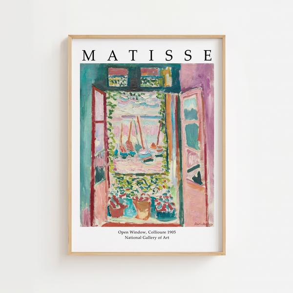 Matisse plakat med maleriet Open Window, Collioure fra 1905 i farverig fauvistisk stil.