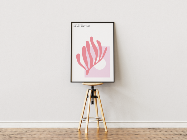 Pink Coral Matisse plakat i rosa og lyserøde nuancer – moderne vægkunst inspireret af Henri Matisse’ papirklip.