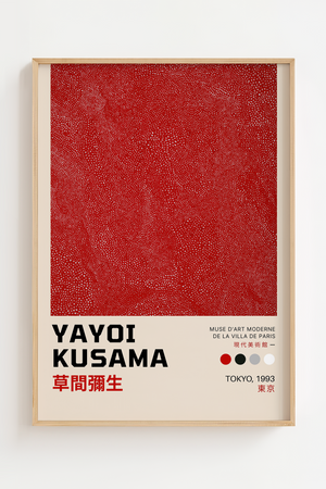 Red Infinity – Yayoi Kusama plakat med rødt mønster af små prikker i abstrakt design – moderne kunstplakat.