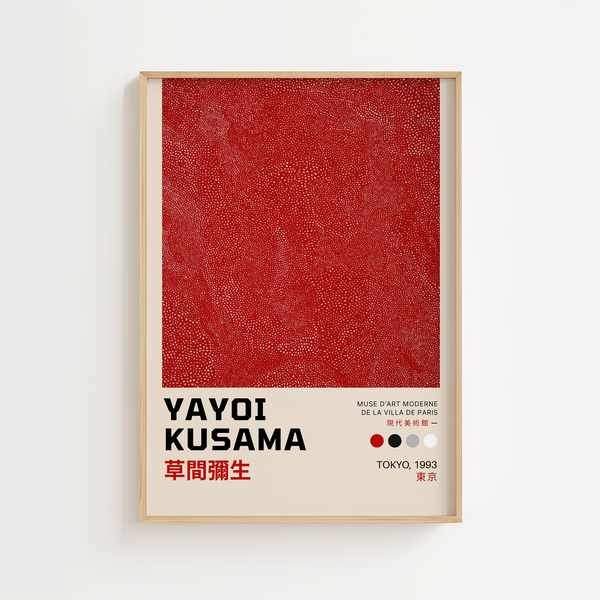Red Infinity – Yayoi Kusama plakat med rødt mønster af små prikker i abstrakt design – moderne kunstplakat.