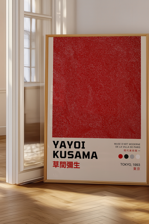 Red Infinity – Yayoi Kusama plakat med rødt mønster af små prikker i abstrakt design – moderne kunstplakat.