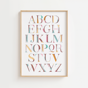 ABC alfabet plakat med farverige dekorative bogstaver