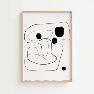 Abstrakte former plakat med organiske linjer og sorte flader i minimalistisk udtryk
