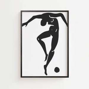 Acrobat med Bold plakat med sort-hvid figur i dynamisk bevægelse, sort ramme