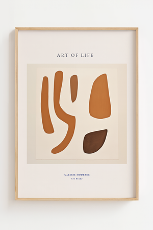 Art of Life abstrakt plakat med fire organiske former i brune nuancer