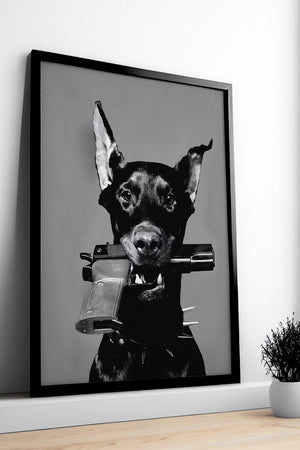 Doberman Power – Fashion Plakat | Moderne Hund Plakat i Sort/Hvid