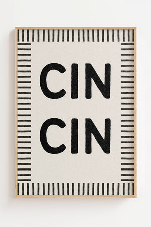 CIN typografiplakat med grafiske bogstaver og horisontale linjer i sort-hvid