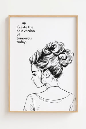 Create The Best Version plakat med citatmotiv og elegant portræt