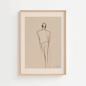 Figurstudie plakat med stående figur i brune streger på beige baggrund