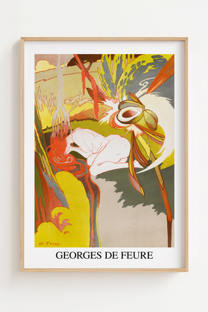 Georges de Feure plakat med art nouveau-motiv og hvid blomst i gule og orange farver